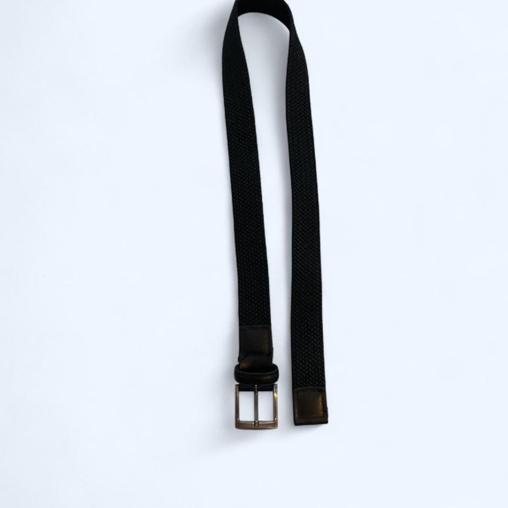 Black braided mens belt with silver buckle size 34 - Picture 2 of 3